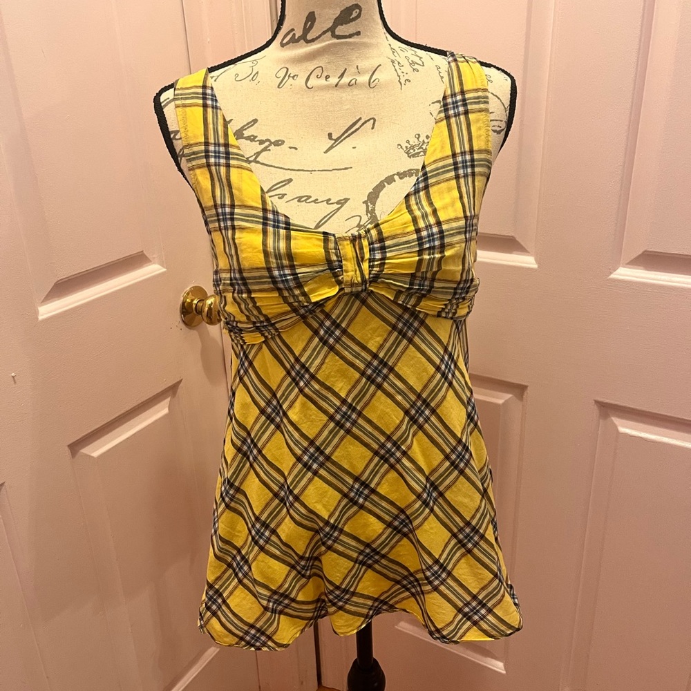 New York and Company sleeveless plaid blouse